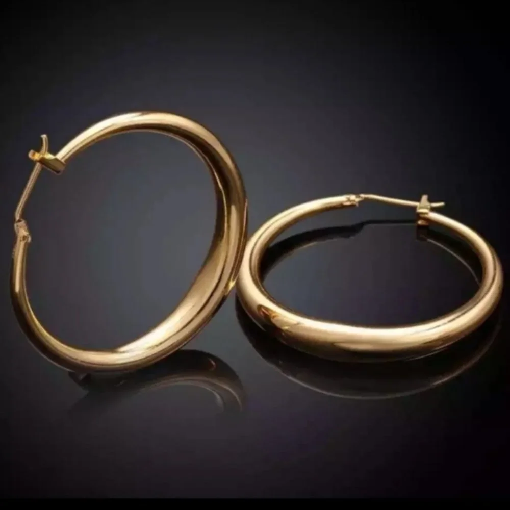 New 18K Gold Plated Stud Hoop Earrings - Picture 1 of 1